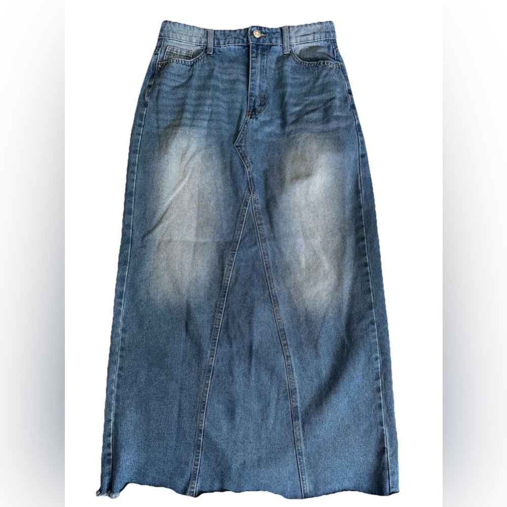 Shein Women's Blue Denim Maxi Skirt No Slits! Size large 8/10